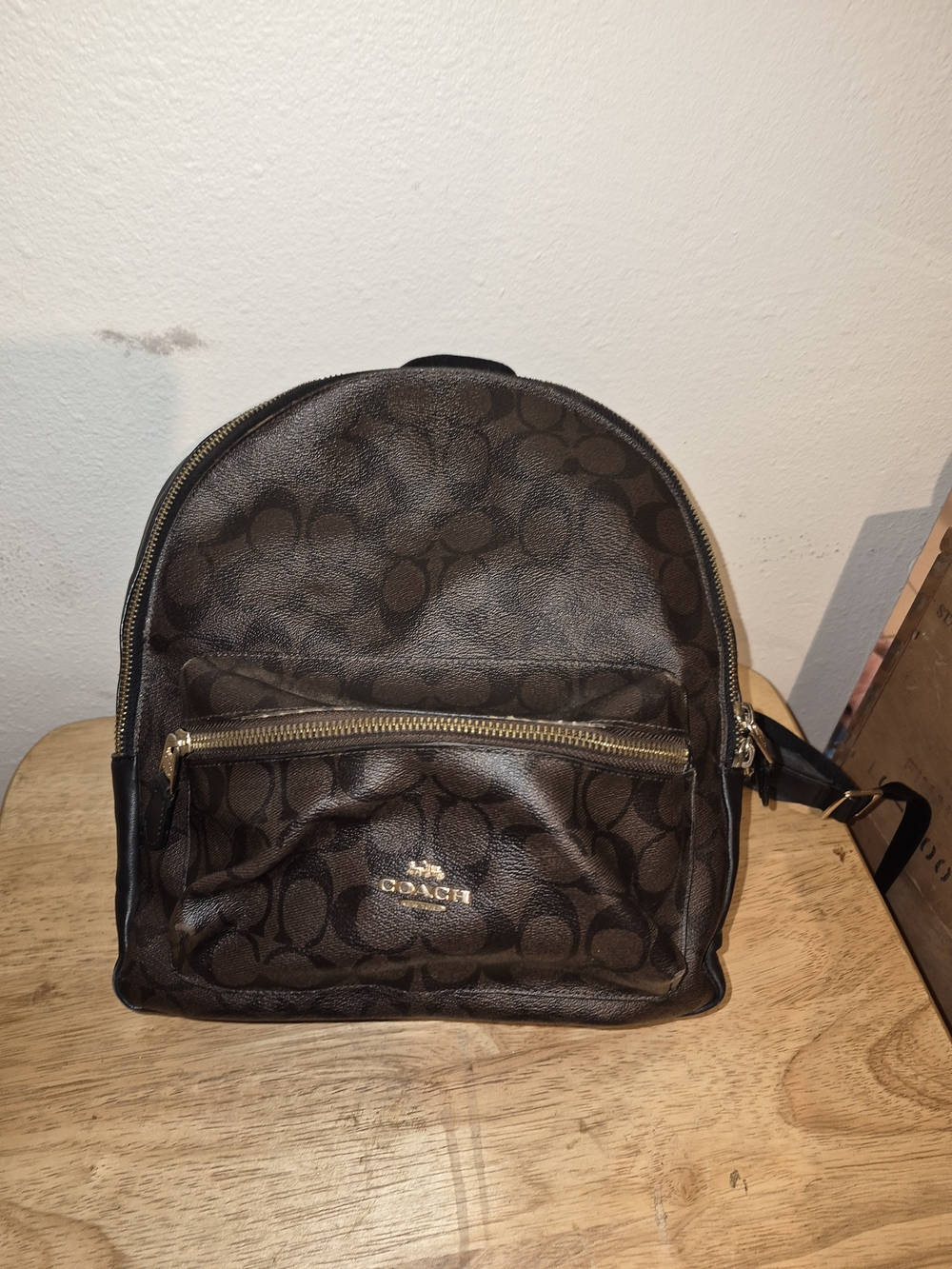 Coach Brown Signature Canvas Mini Backpack with Gold Hardware